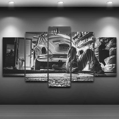 Volkswagen VW Beetle Dinocar Mechanic 5 Panel Canvas Print Wall Art - GotItHere.com