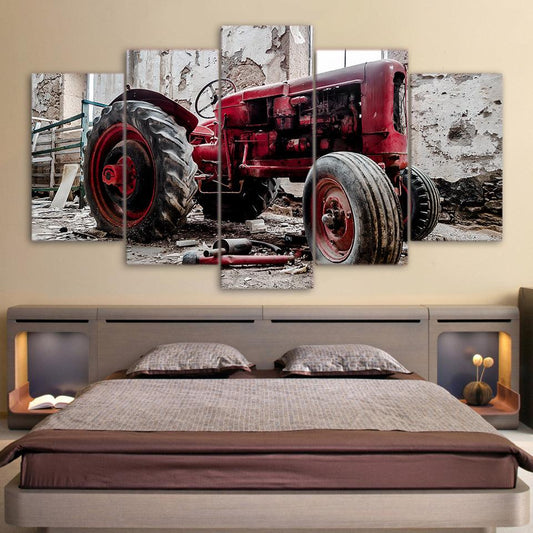 Antique Red Tractor 5 Panel Canvas Print Wall Art - GotItHere.com