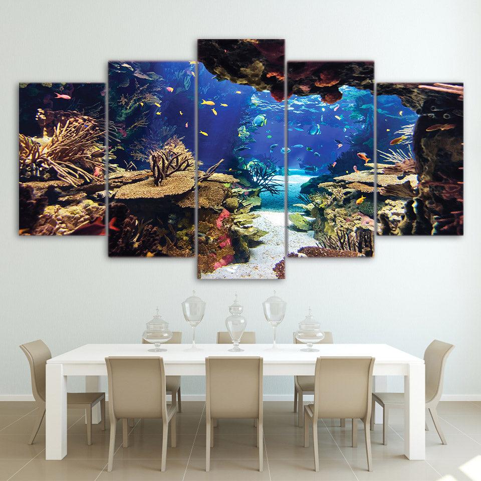 Tropical Reef Underwater Cave 5 Panel Canvas Print Wall Art - GotItHere.com