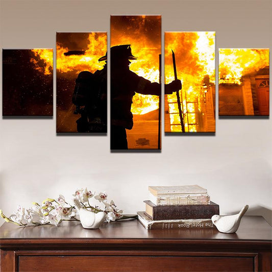 Firefighter Heads To Work 5 Panel Canvas Print Wall Art - GotItHere.com