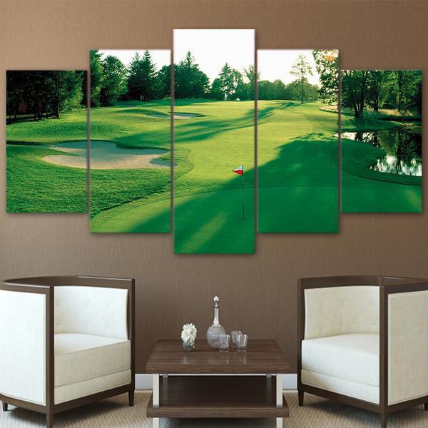 Golf Course Morning Golfing 5 Panel Canvas Print Wall Art - GotItHere.com