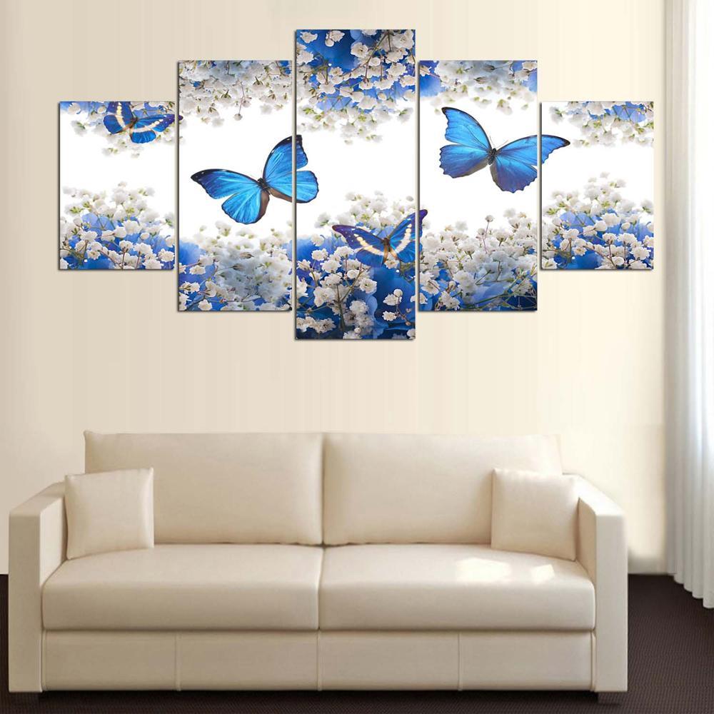 Blue Butterflies 5 Panel Canvas Print Wall Art - GotItHere.com