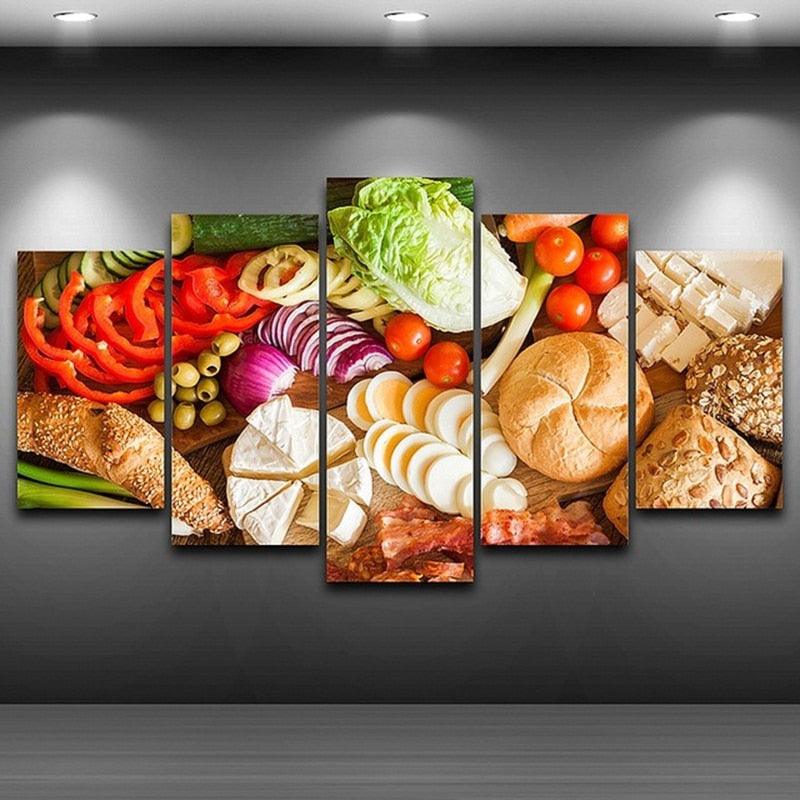 Deli Meat Cheese Bread Vegetables 5 Panel Canvas Print Wall Art - GotItHere.com