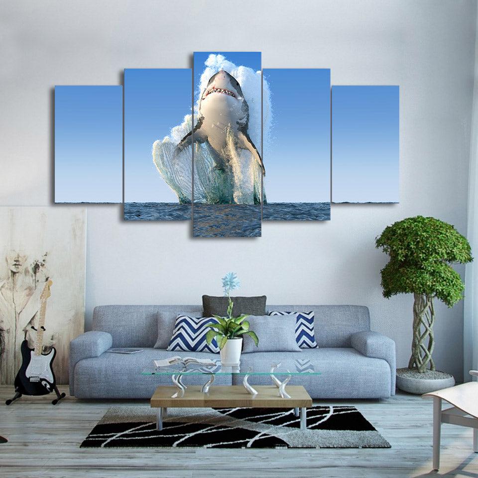 .Great White Shark Breach Air Jaws 5 Panel Canvas Print Wall Art - GotItHere.com