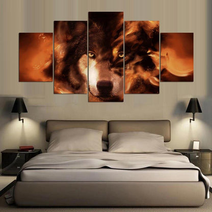 Fire Wolf 5 Panel Canvas Print Wall Art - GotItHere.com