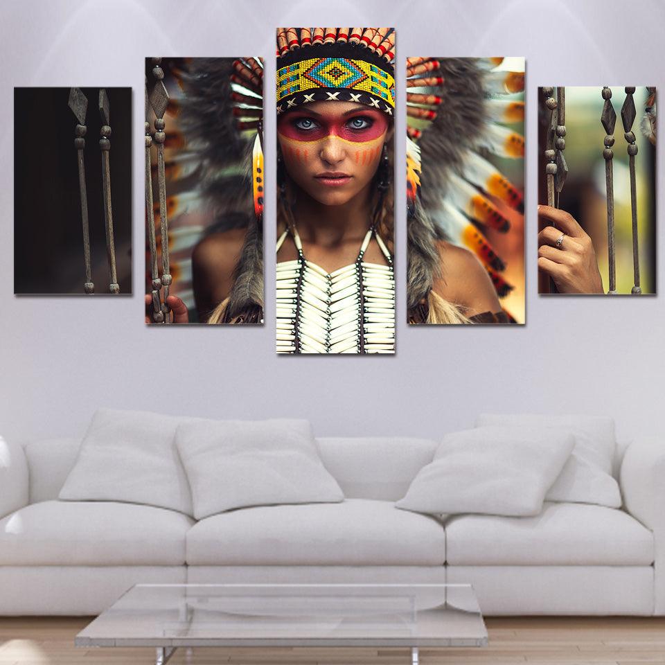 Native American Female Warrior 5 Panel Canvas Print Wall Art - GotItHere.com