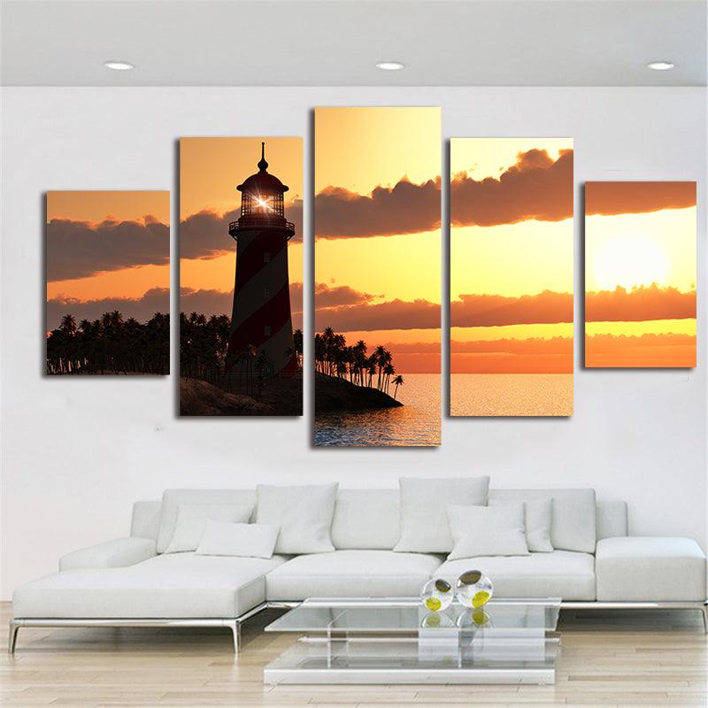 Tropical Lighthouse Sunset 5 Panel Canvas Print Wall Art - GotItHere.com