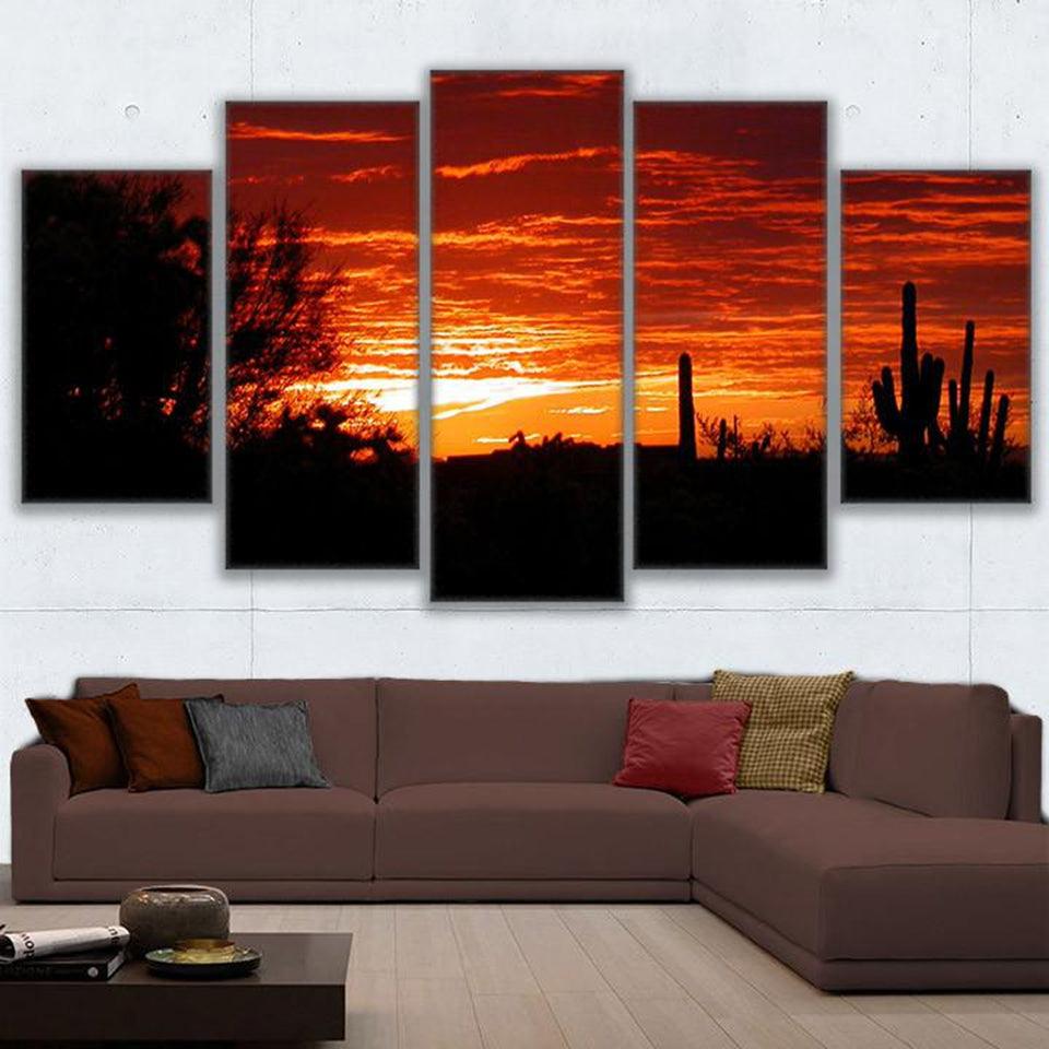 Sunset In The Sonoran Desert 5 Panel Canvas Print Wall Art - GotItHere.com