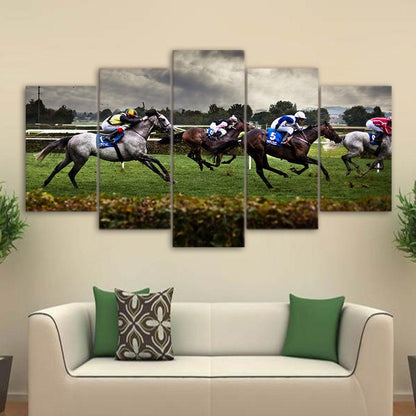 Horse Racing 5 Panel Canvas Print Wall Art - GotItHere.com
