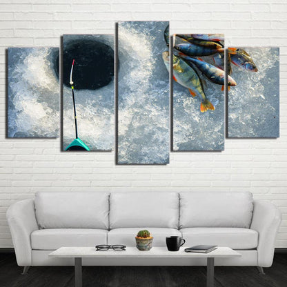 Ice Fishing Perch 5 Panel Canvas Print Wall Art - GotItHere.com