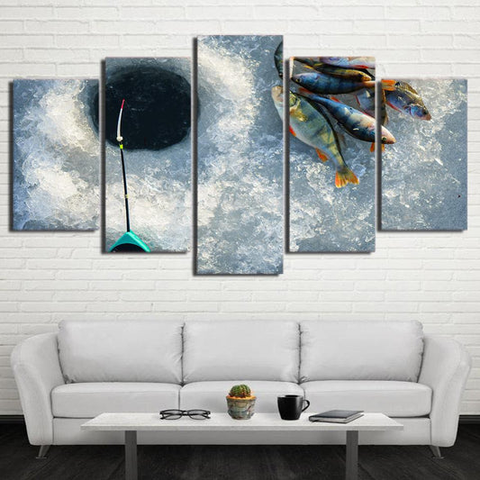 Ice Fishing Perch 5 Panel Canvas Print Wall Art - GotItHere.com