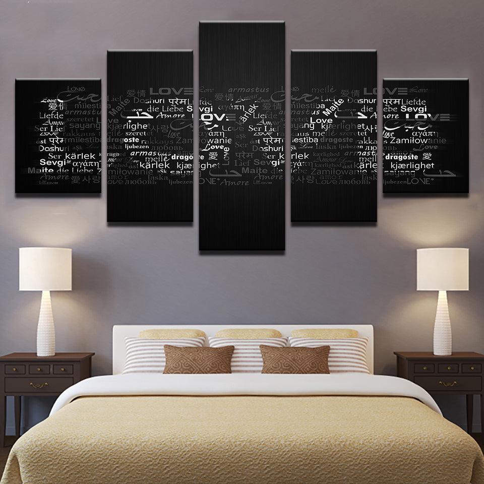 Love In Any Language 5 Panel Canvas Print Wall Art - GotItHere.com