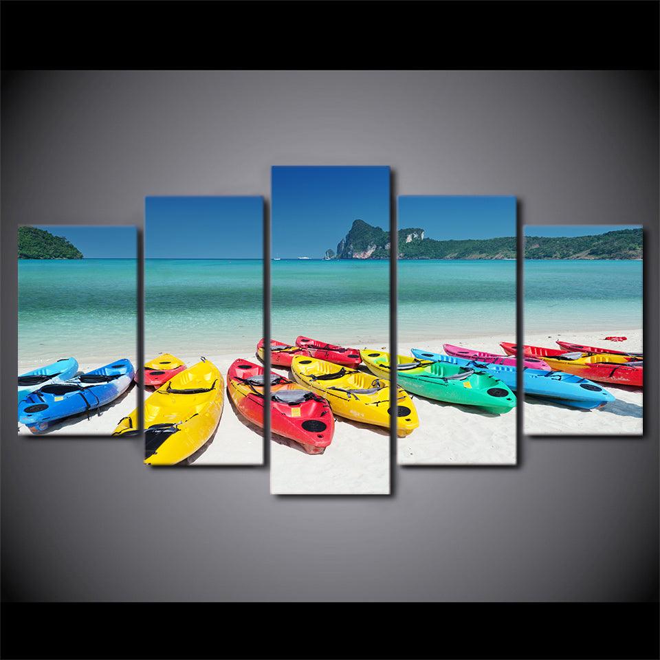 Tropical Beach Kayak Rental 5 Panel Canvas Print Wall Art - GotItHere.com