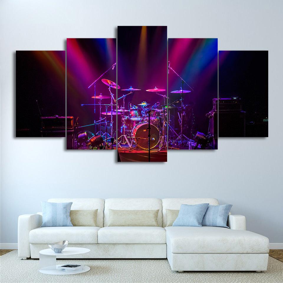 Drum Set On Stage 5 Panel Canvas Print Wall Art - GotItHere.com