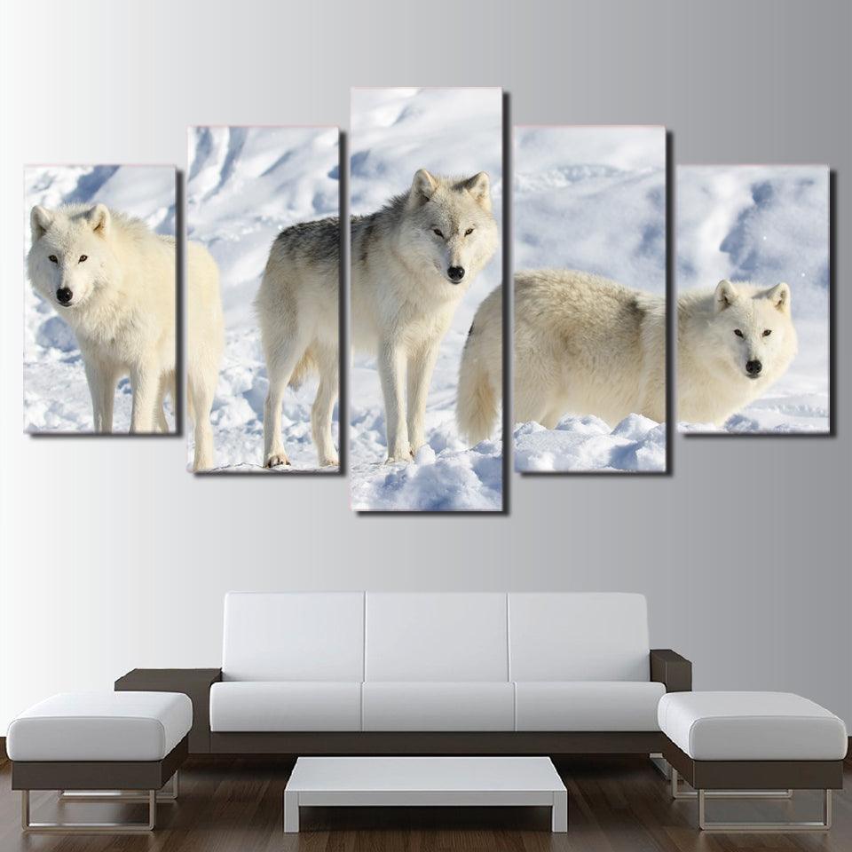 Wolves In The Arctic 5 Panel Canvas Print Wall Art - GotItHere.com