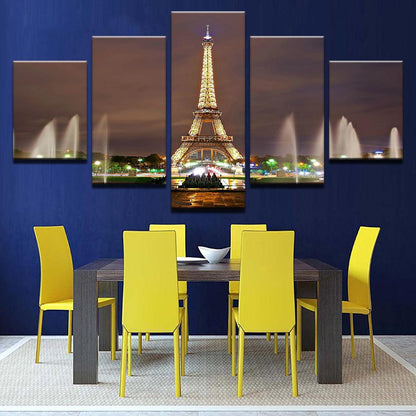Eiffel Tower Paris At Night 5 Panel Canvas Print Wall Art - GotItHere.com
