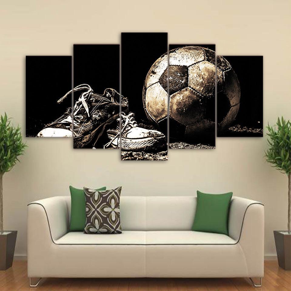 Soccer Ball And Cleats 5 Panel Canvas Print Wall Art - GotItHere.com