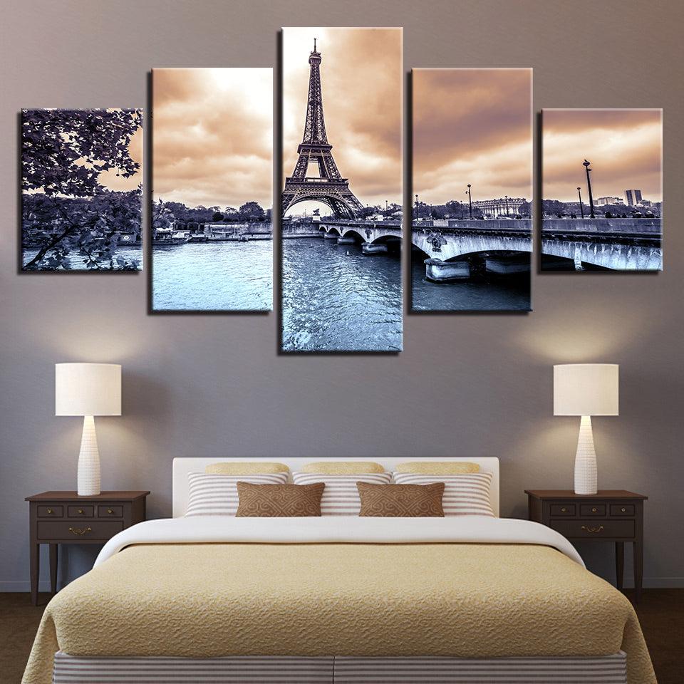 Paris Eiffel Tower 5 Panel Canvas Print Wall Art - GotItHere.com
