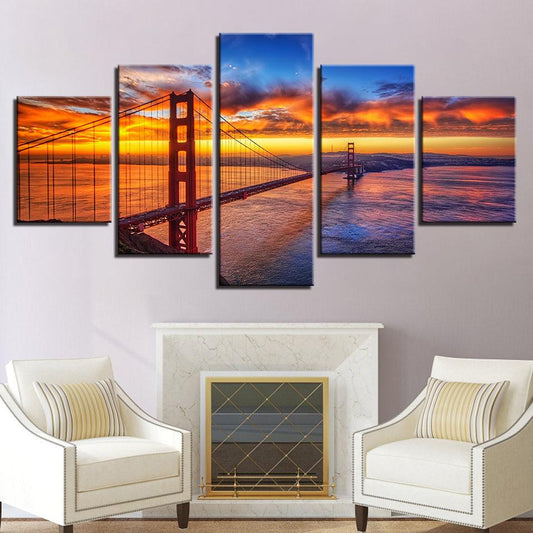 San Francisco Golden Gate Bridge 5 Panel Canvas Print Wall Art - GotItHere.com