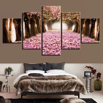 Cherry Blossom Trail 5 Panel Canvas Print Wall Art - GotItHere.com