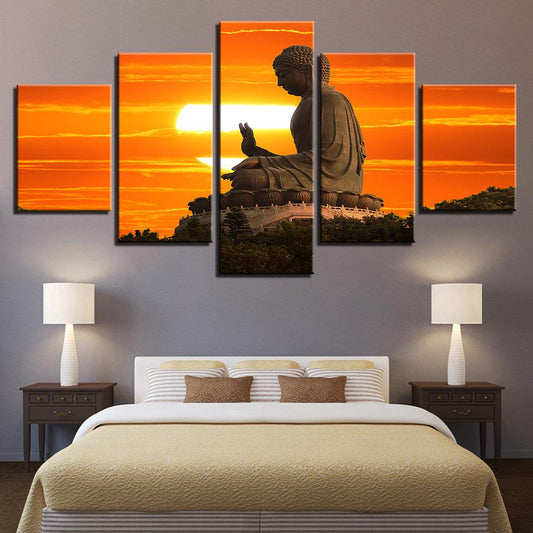 Tian Tan Buddha Statue Hong Kong 5 Panel Canvas Print Wall Art - GotItHere.com