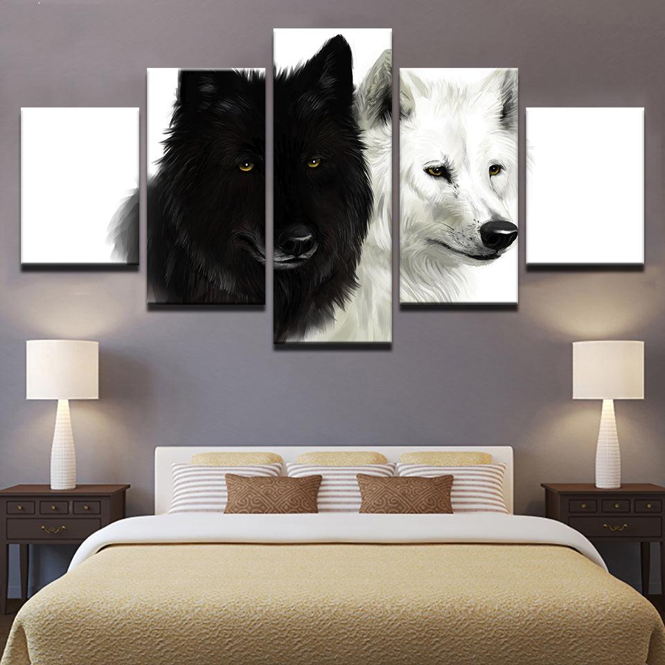 White Wolf Black Wolf 5 Panel Canvas Print Wall Art - GotItHere.com