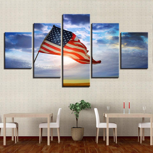 American Flag Old Glory In The Wind 5 Panel Canvas Print Wall Art - GotItHere.com