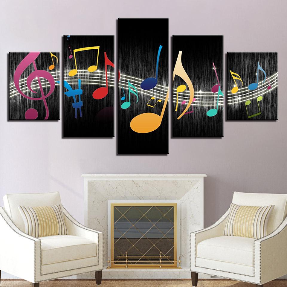 Music Notes Panel Music-inspired Canvas Print - Musical Notes 5 Panel Wall Art ...