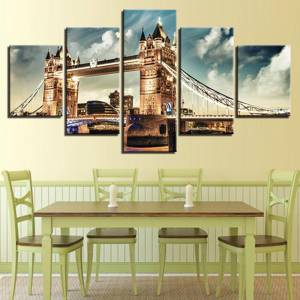 London Tower Bridge 5 Panel Canvas Print Wall Art - GotItHere.com