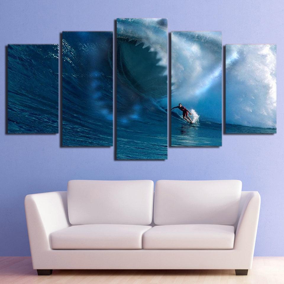Shark Surfing 5 Panel Canvas Print Wall Art - GotItHere.com