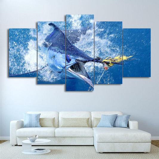 Jumping Marlin Billfish Sailfish Swordfish Fishing 5 Panel Canvas Print Wall Art - GotItHere.com