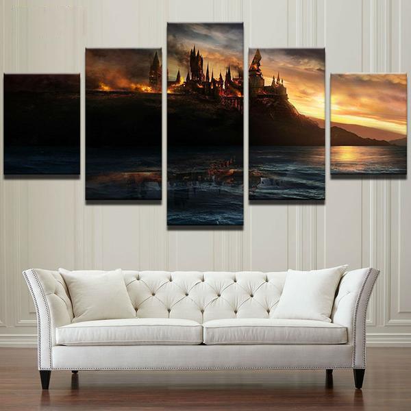 Harry Potter Deathly Hallows Hogwarts Is Burning 5 Panel Canvas Print Wall Art - GotItHere.com