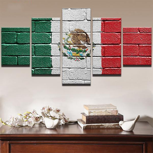 Mexican Flag Brick Pattern 5 Panel Canvas Print Wall Art - GotItHere.com