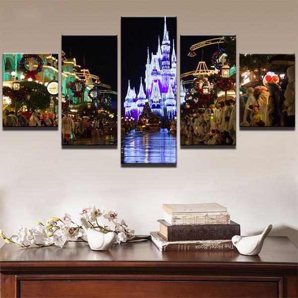 Disney World Magic Kingdom Main Street At Christmas 5 Panel Canvas Print Wall Art - GotItHere.com