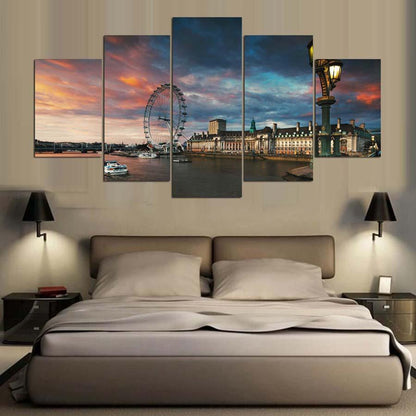 London Eye Millennium Ferris Wheel 5 Panel Canvas Print Wall Art - GotItHere.com