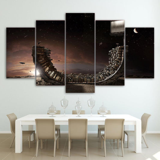 Skateboarding Halfpipe City 5 Panel Canvas Print Wall Art - GotItHere.com