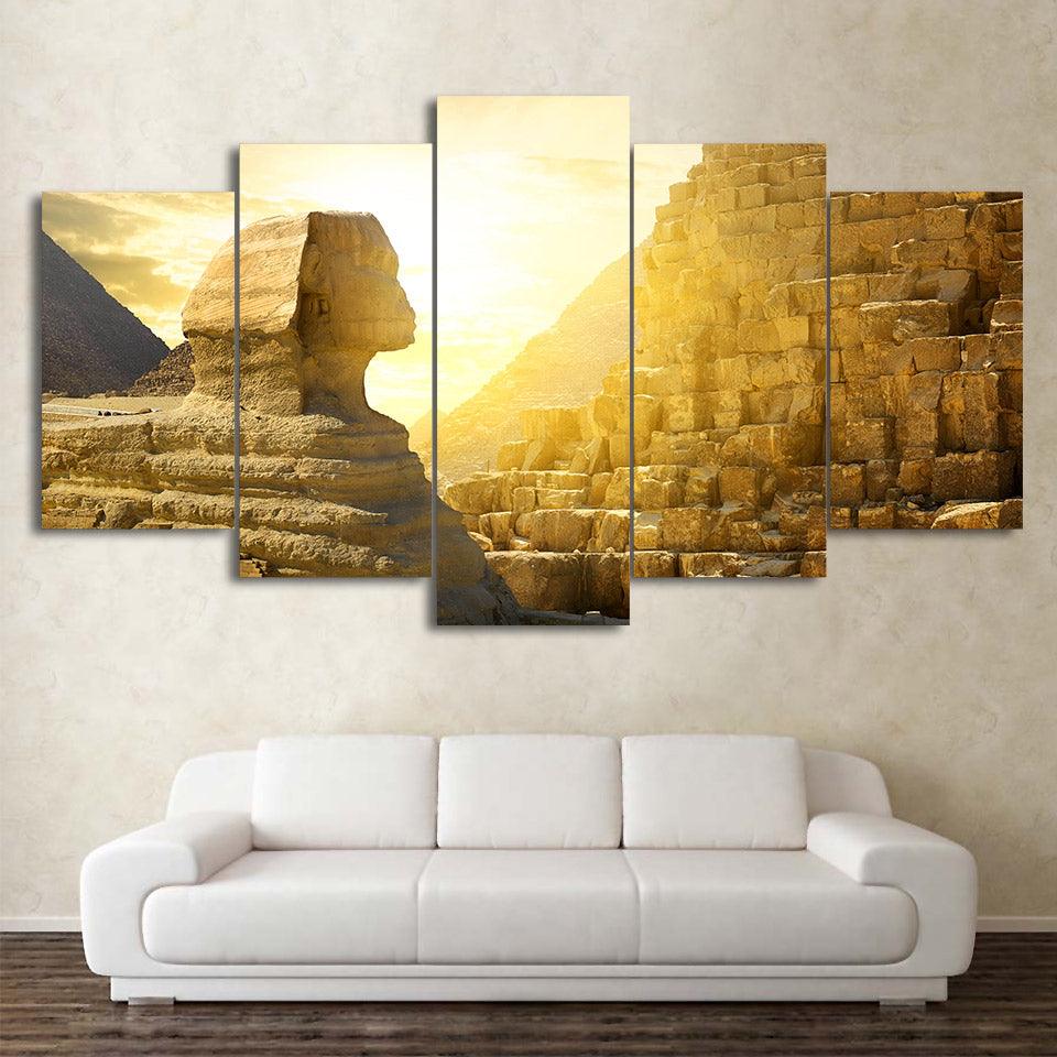 Sphinx And Pyramid Giza Egypt 5 Panel Canvas Print Wall Art - GotItHere.com