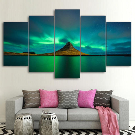 Northern Lights, Kirkjufell, Iceland 5 Panel Canvas Print Wall Art - GotItHere.com