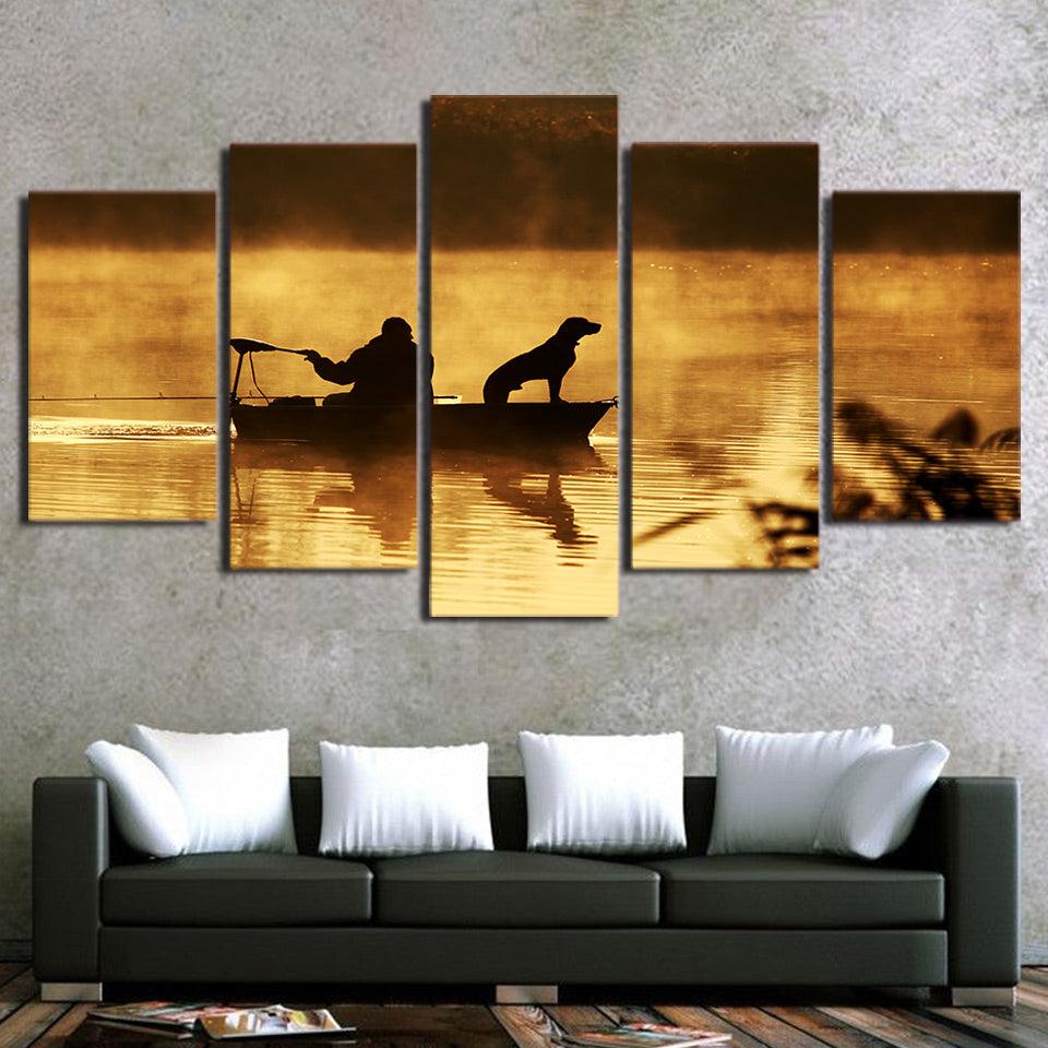 Fishing With The Dog 5 Panel Canvas Print Wall Art - GotItHere.com