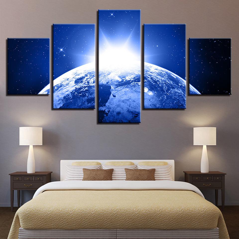 Planet Earth Sunrise From Space 5 Panel Canvas Print Wall Art - GotItHere.com