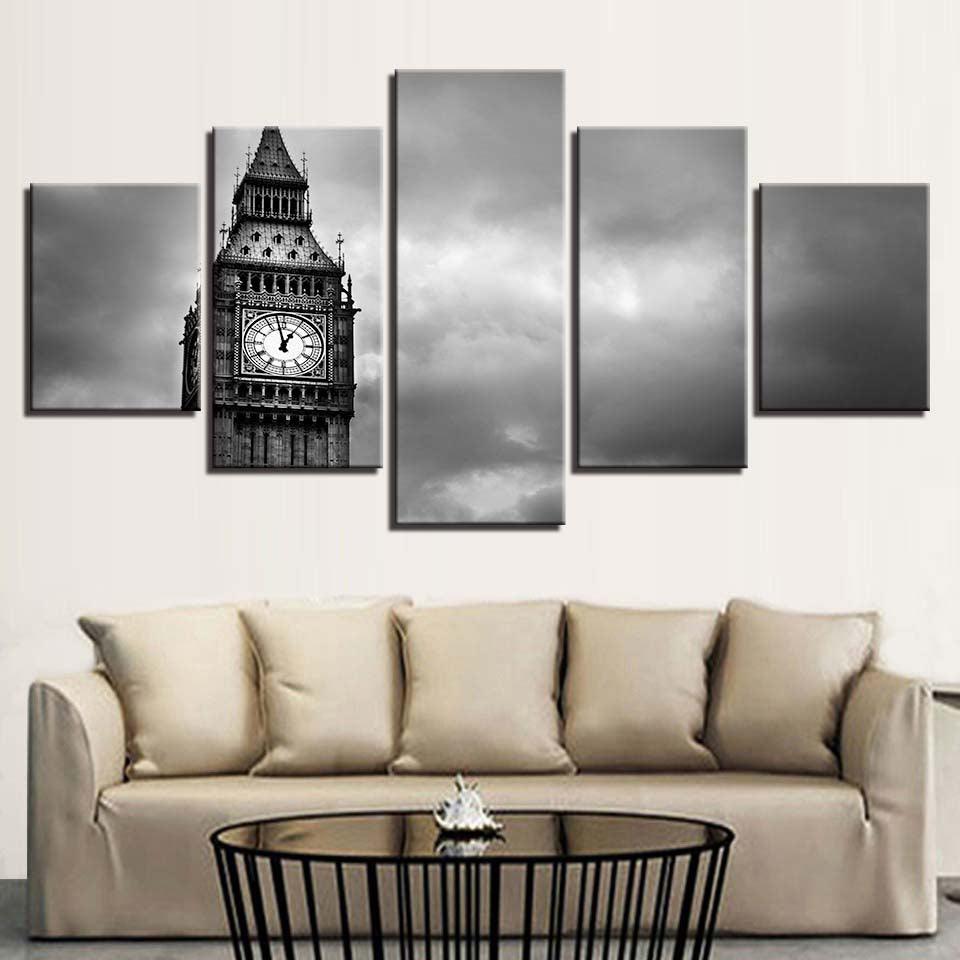 Big Ben In Black And White London England 5 Panel Canvas Print Wall Art - GotItHere.com
