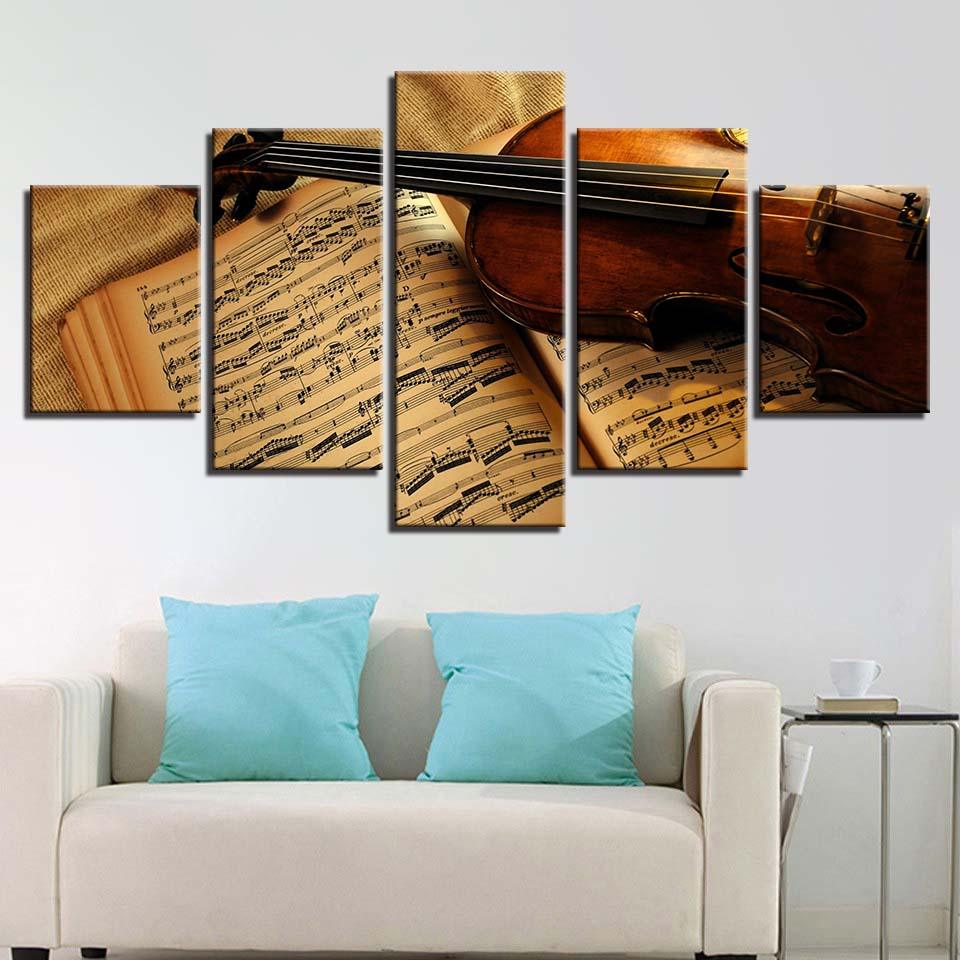 Violin And Sheet Music 5 Panel Canvas Print Wall Art - GotItHere.com