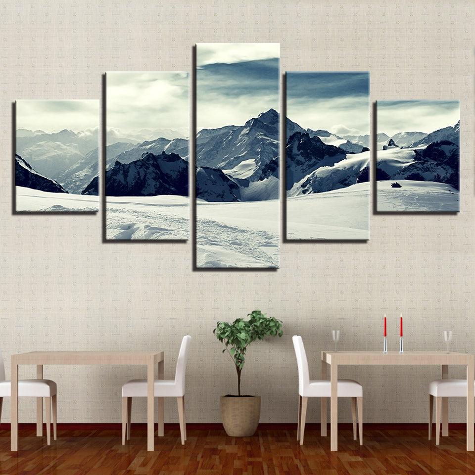 Snow Capped Mountains 5 Panel Canvas Print Wall Art - GotItHere.com