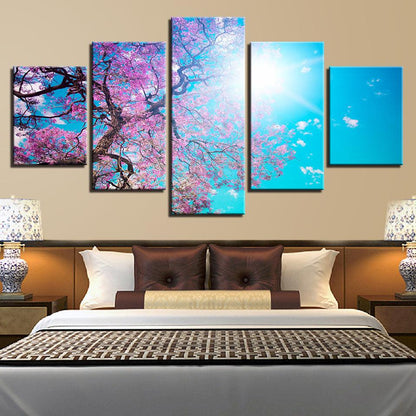 Cherry Blossoms Under A Blue Sky 5 Panel Canvas Print Wall Art - GotItHere.com