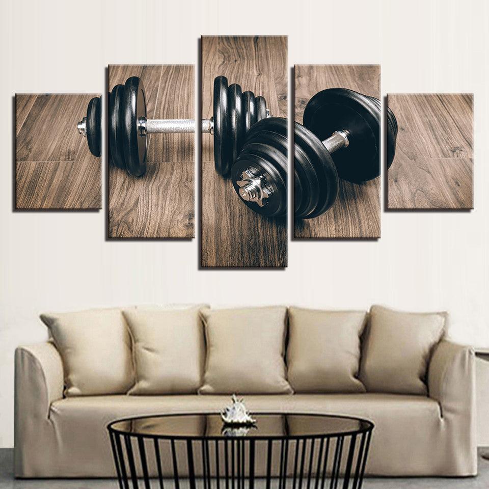Dumbbells Weightlifting Gym Fitness 5 Panel Canvas Print Wall Art - GotItHere.com