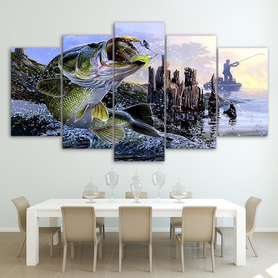 Largemouth Bass 5 Panel Canvas Print Wall Art Fishing - GotItHere.com