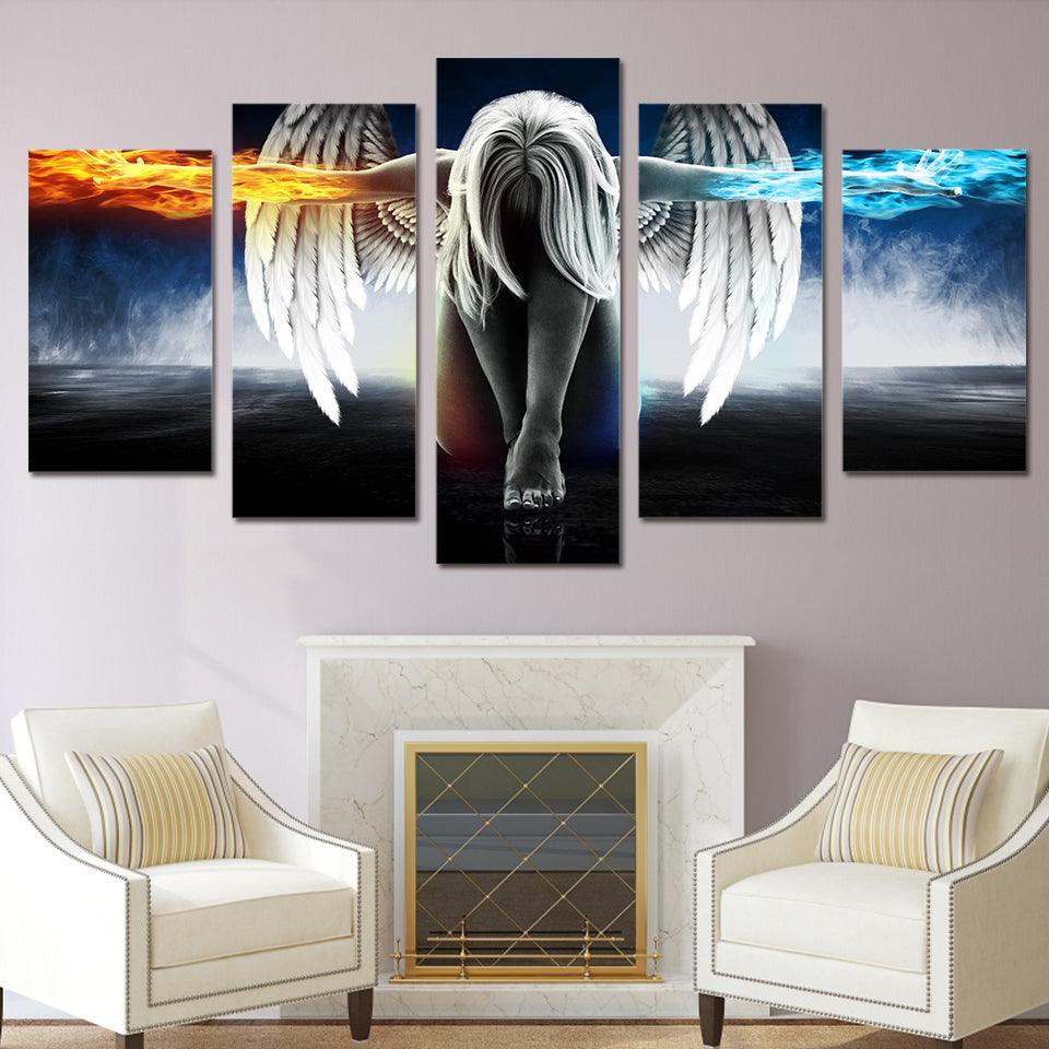 Fire And Ice Angel 5 Panel Canvas Print Wall Art - GotItHere.com