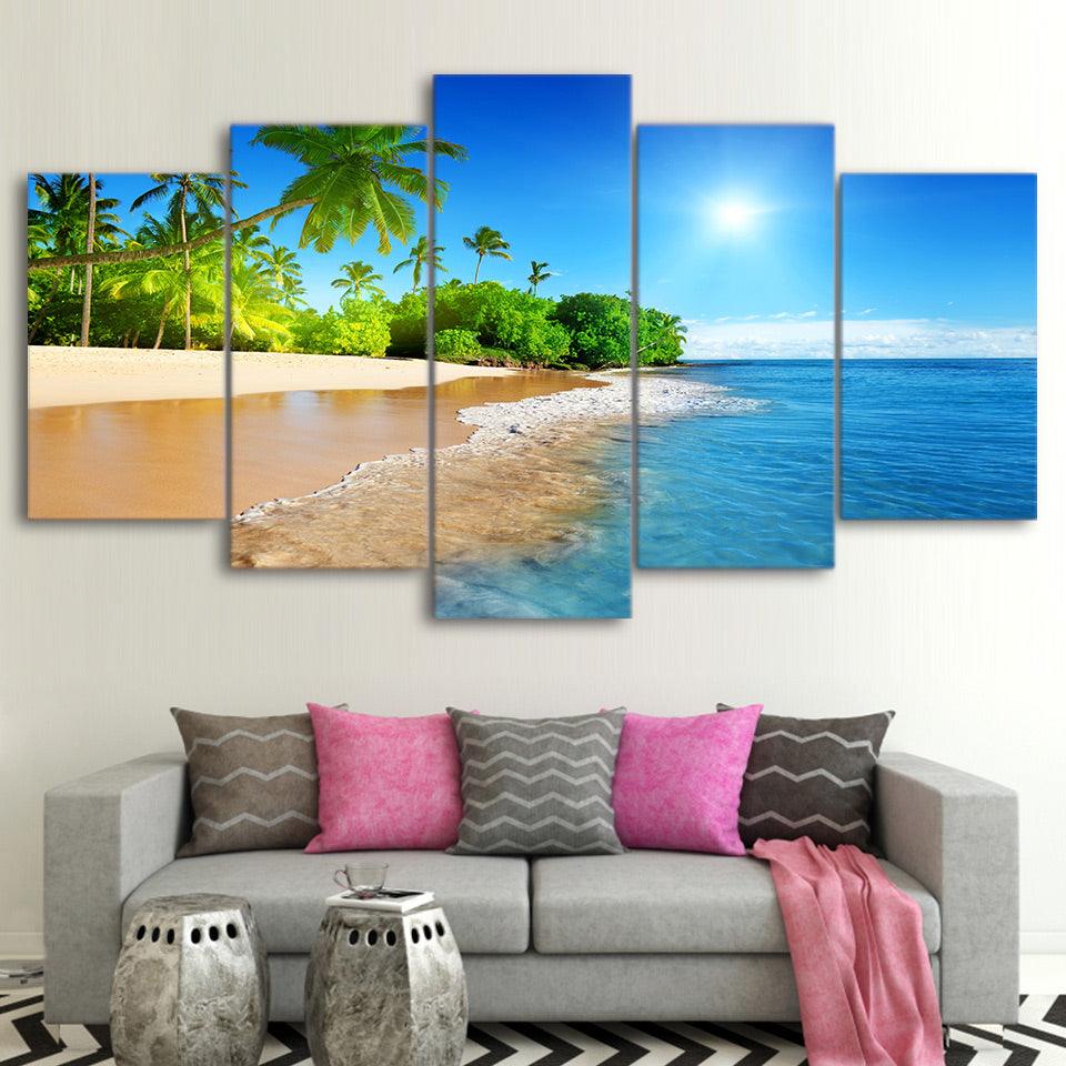 Tropical Beach 5 Panel Canvas Print Wall Art - GotItHere.com