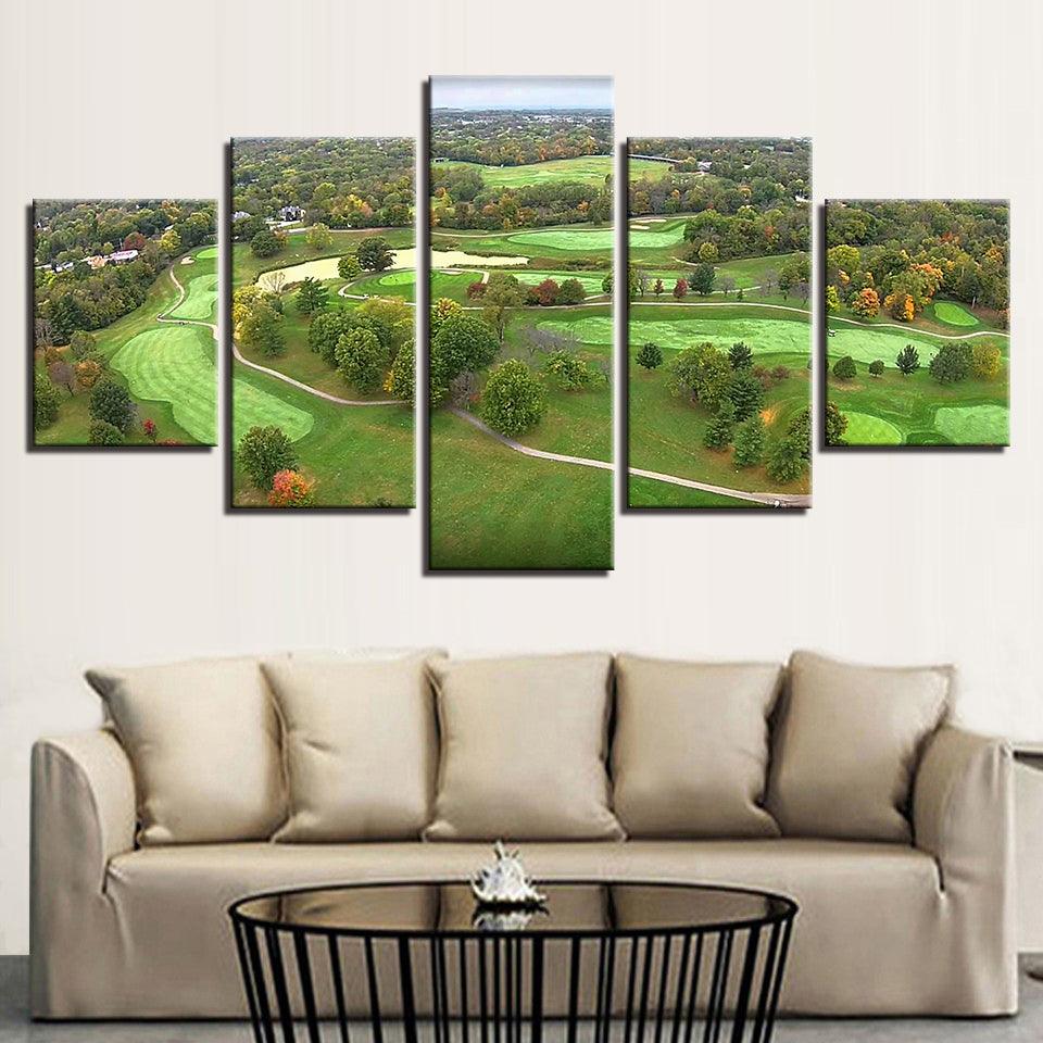 Golf Course Aerial View 5 Panel Canvas Print Wall Art - GotItHere.com