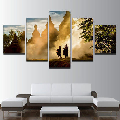 Buddhist Monks 5 Panel Canvas Print Wall Art - GotItHere.com